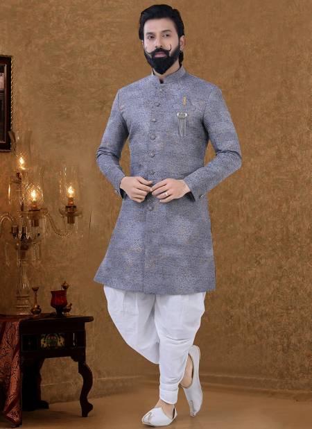 Gray Colour New Printed Ethnic Wear Cotton Mens Indo Western Collection KS 1566